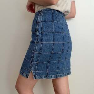 Vintage 90s Grid Check Denim Mini Skirt